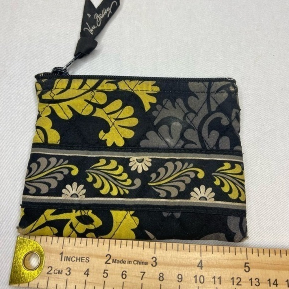 Vera Bradley Quilted Cotton Coin Purse Black Yellow Floral‎ Damask Zip Pouch - Picture 5 of 7